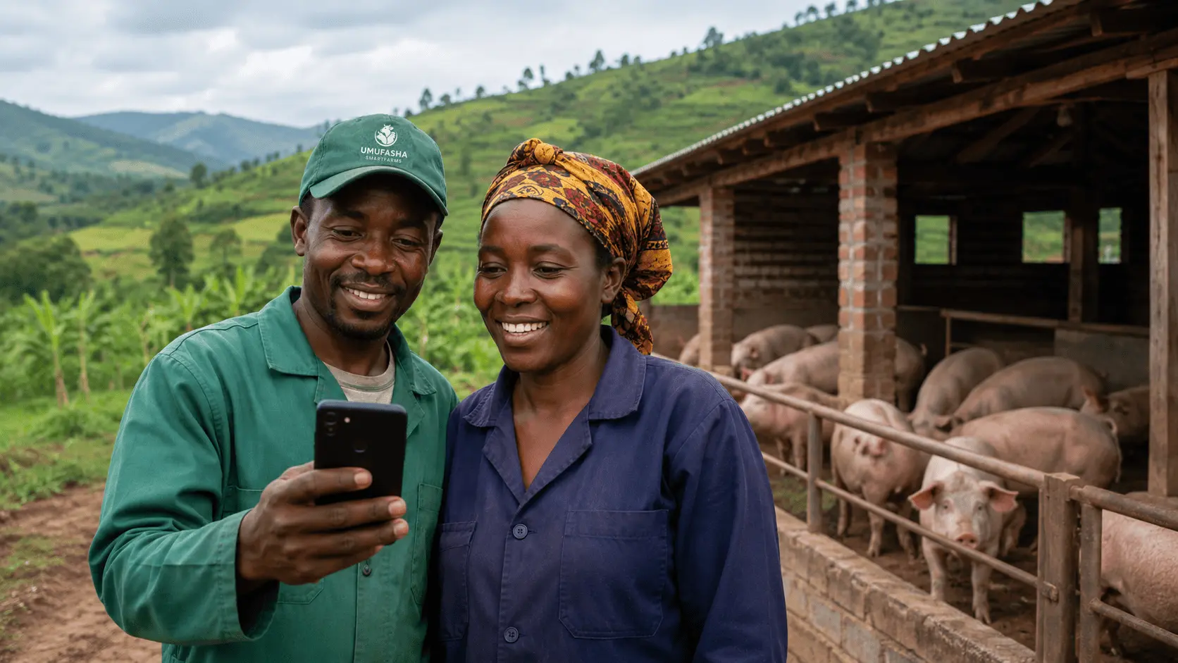 Rwandan farmers using smartphone